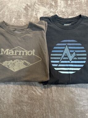 Marmot Men’s T Shirts (2) Graphic Mountains Big Logo Short Sleeve Bundle Size XL
